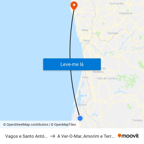 Vagos e Santo António to A Ver-O-Mar, Amorim e Terroso map