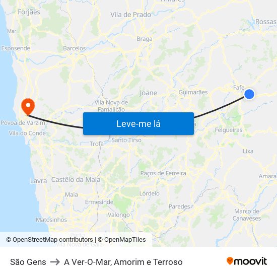 São Gens to A Ver-O-Mar, Amorim e Terroso map
