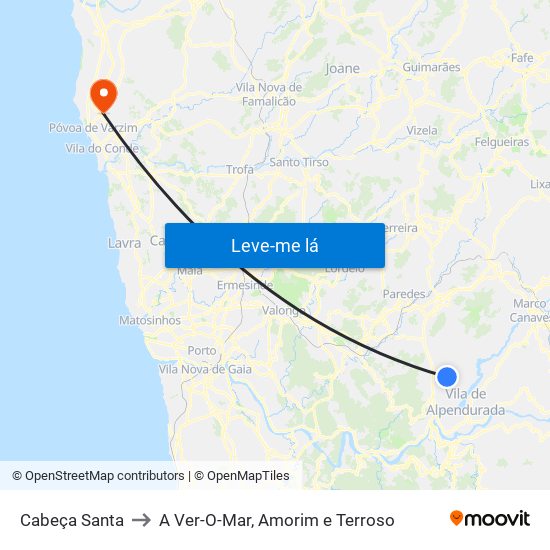 Cabeça Santa to A Ver-O-Mar, Amorim e Terroso map