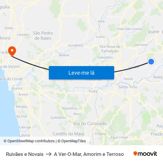 Ruivães e Novais to A Ver-O-Mar, Amorim e Terroso map