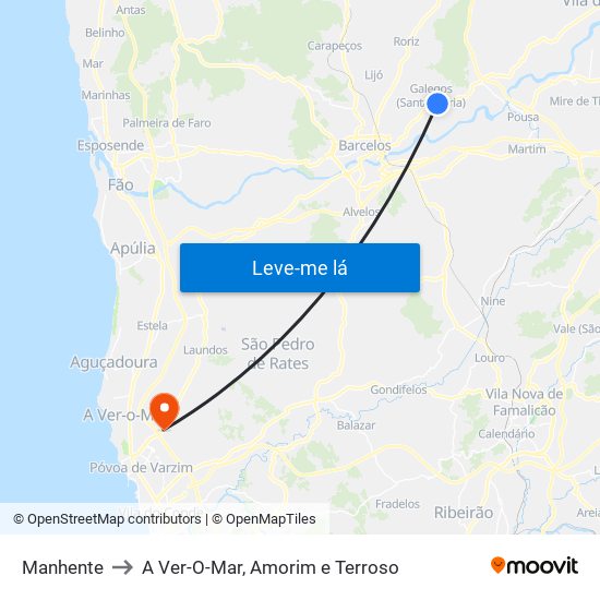 Manhente to A Ver-O-Mar, Amorim e Terroso map