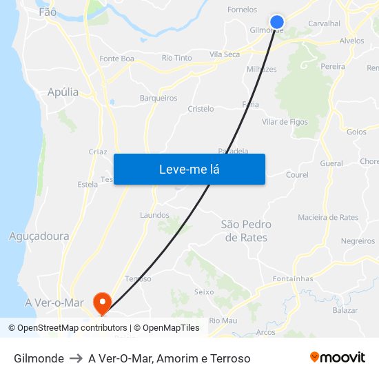Gilmonde to A Ver-O-Mar, Amorim e Terroso map