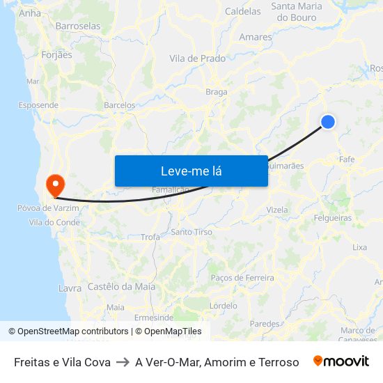 Freitas e Vila Cova to A Ver-O-Mar, Amorim e Terroso map