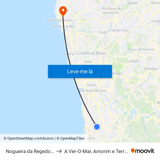 Nogueira da Regedoura to A Ver-O-Mar, Amorim e Terroso map