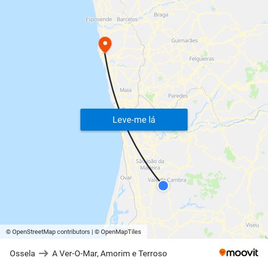 Ossela to A Ver-O-Mar, Amorim e Terroso map