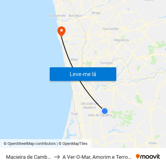 Macieira de Cambra to A Ver-O-Mar, Amorim e Terroso map