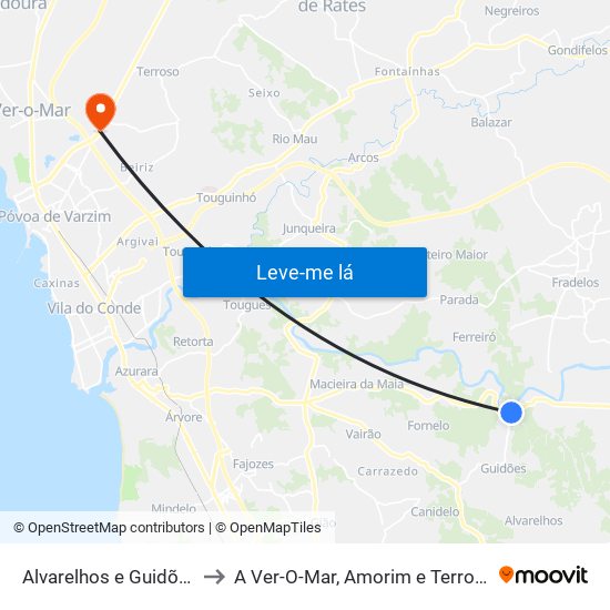 Alvarelhos e Guidões to A Ver-O-Mar, Amorim e Terroso map