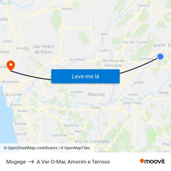 Mogege to A Ver-O-Mar, Amorim e Terroso map