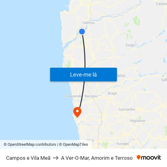 Campos e Vila Meã to A Ver-O-Mar, Amorim e Terroso map