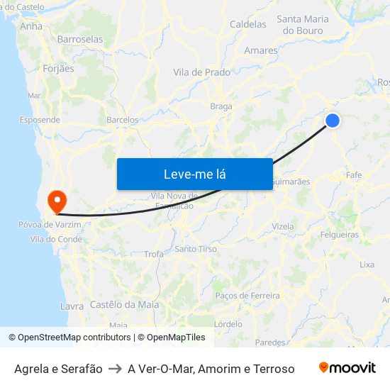 Agrela e Serafão to A Ver-O-Mar, Amorim e Terroso map