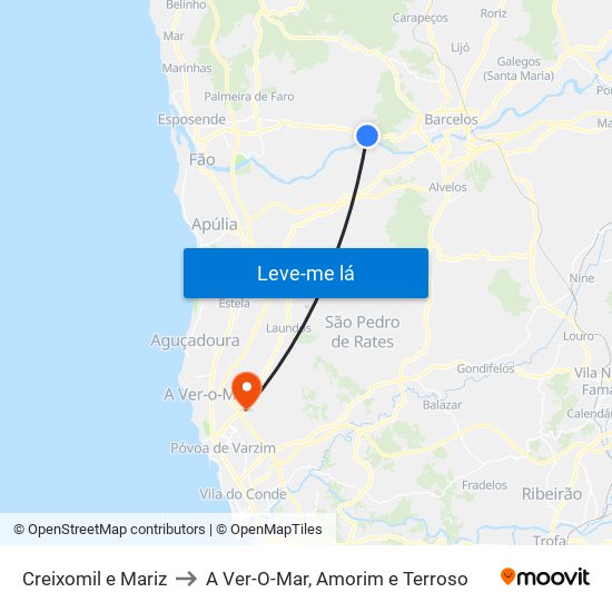 Creixomil e Mariz to A Ver-O-Mar, Amorim e Terroso map
