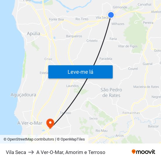 Vila Seca to A Ver-O-Mar, Amorim e Terroso map