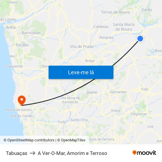 Tabuaças to A Ver-O-Mar, Amorim e Terroso map