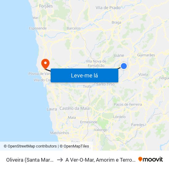 Oliveira (Santa Maria) to A Ver-O-Mar, Amorim e Terroso map