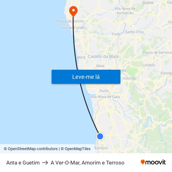 Anta e Guetim to A Ver-O-Mar, Amorim e Terroso map