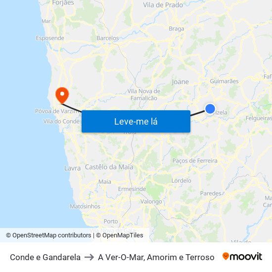 Conde e Gandarela to A Ver-O-Mar, Amorim e Terroso map