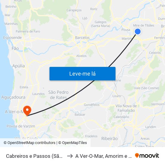 Cabreiros e Passos (São Julião) to A Ver-O-Mar, Amorim e Terroso map