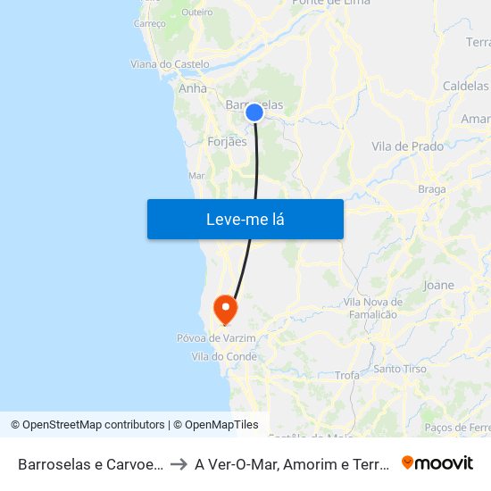 Barroselas e Carvoeiro to A Ver-O-Mar, Amorim e Terroso map