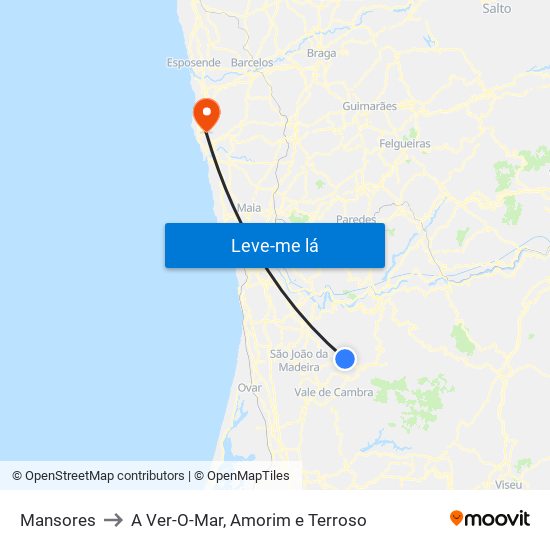 Mansores to A Ver-O-Mar, Amorim e Terroso map