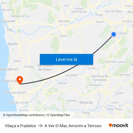 Vilaça e Fradelos to A Ver-O-Mar, Amorim e Terroso map