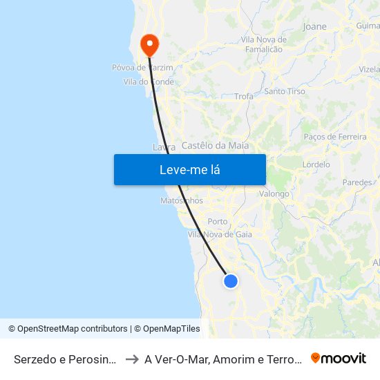 Serzedo e Perosinho to A Ver-O-Mar, Amorim e Terroso map