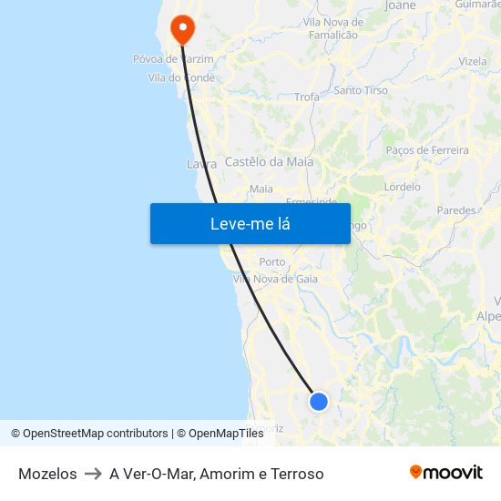 Mozelos to A Ver-O-Mar, Amorim e Terroso map