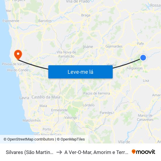 Silvares (São Martinho) to A Ver-O-Mar, Amorim e Terroso map
