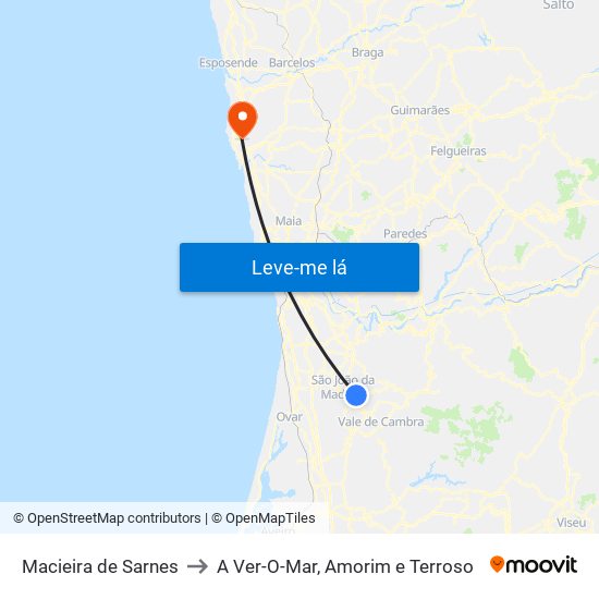 Macieira de Sarnes to A Ver-O-Mar, Amorim e Terroso map