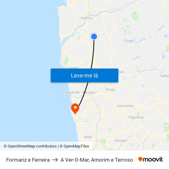 Formariz e Ferreira to A Ver-O-Mar, Amorim e Terroso map