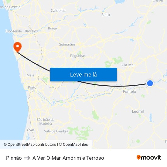 Pinhão to A Ver-O-Mar, Amorim e Terroso map