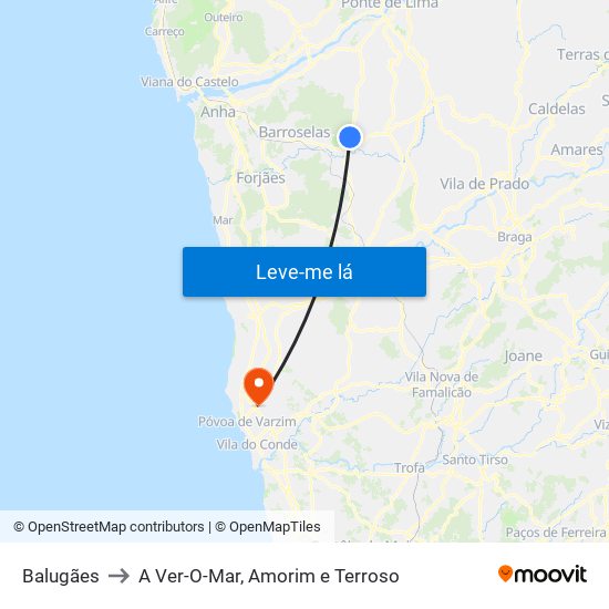 Balugães to A Ver-O-Mar, Amorim e Terroso map