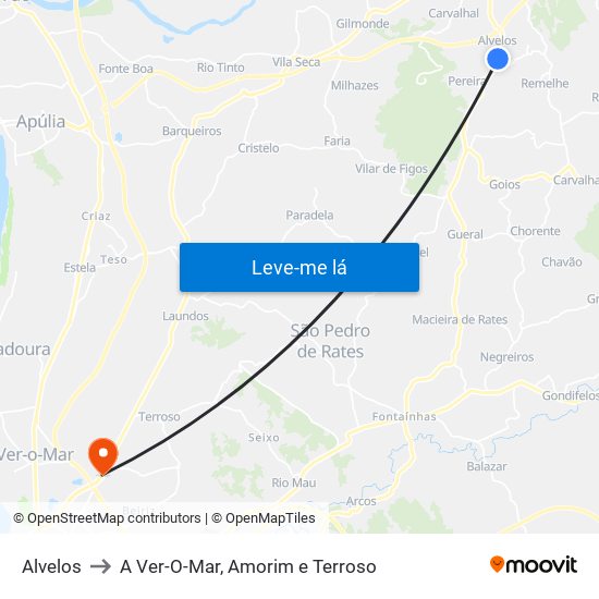 Alvelos to A Ver-O-Mar, Amorim e Terroso map