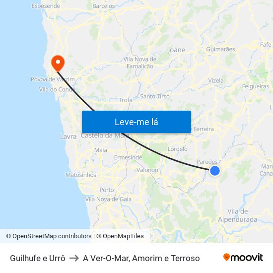 Guilhufe e Urrô to A Ver-O-Mar, Amorim e Terroso map