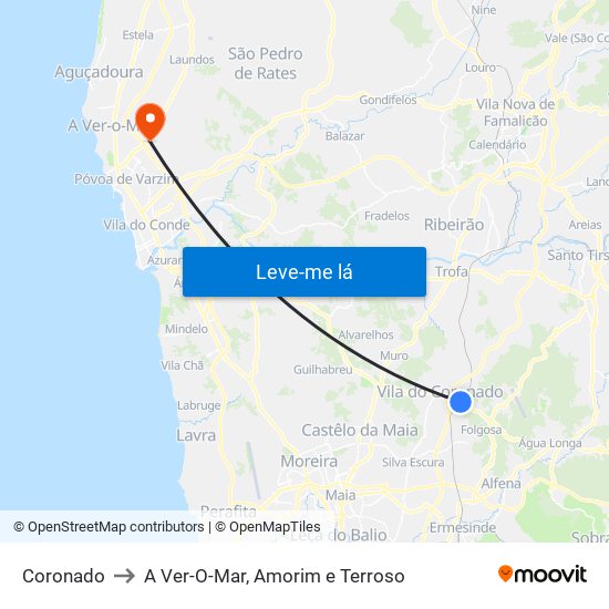 Coronado to A Ver-O-Mar, Amorim e Terroso map