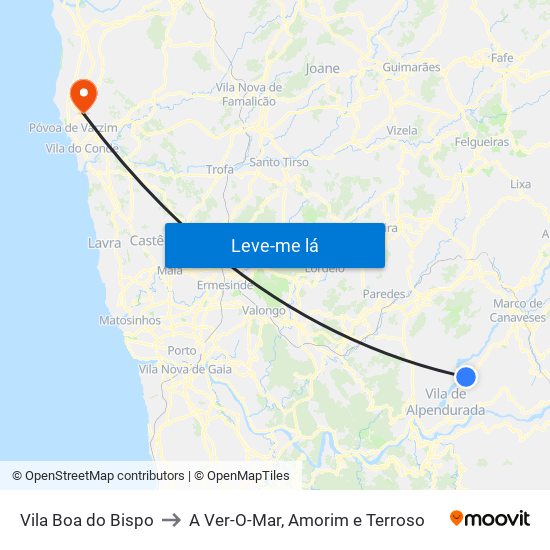 Vila Boa do Bispo to A Ver-O-Mar, Amorim e Terroso map