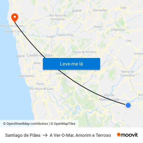 Santiago de Piães to A Ver-O-Mar, Amorim e Terroso map