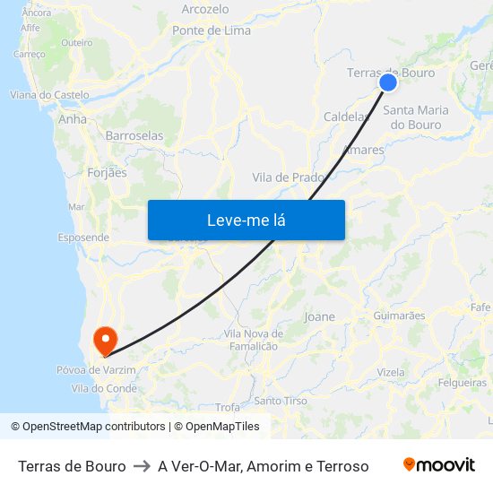Terras de Bouro to A Ver-O-Mar, Amorim e Terroso map