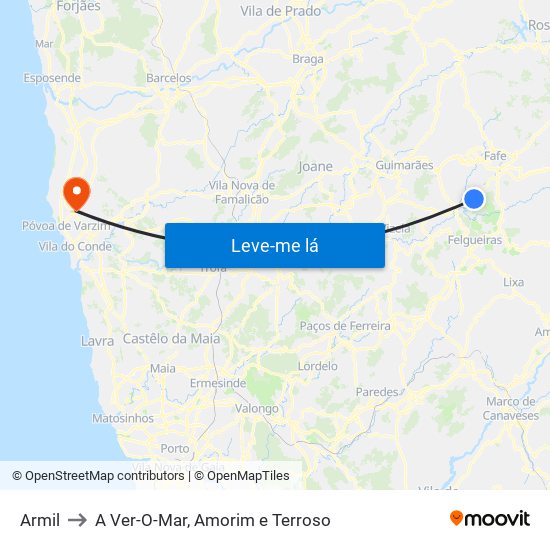 Armil to A Ver-O-Mar, Amorim e Terroso map