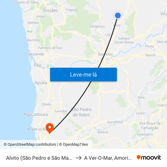 Alvito (São Pedro e São Martinho) e Couto to A Ver-O-Mar, Amorim e Terroso map