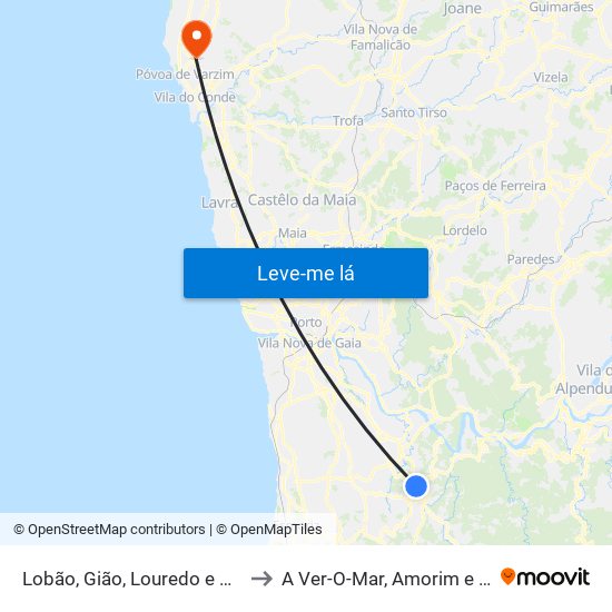 Lobão, Gião, Louredo e Guisande to A Ver-O-Mar, Amorim e Terroso map