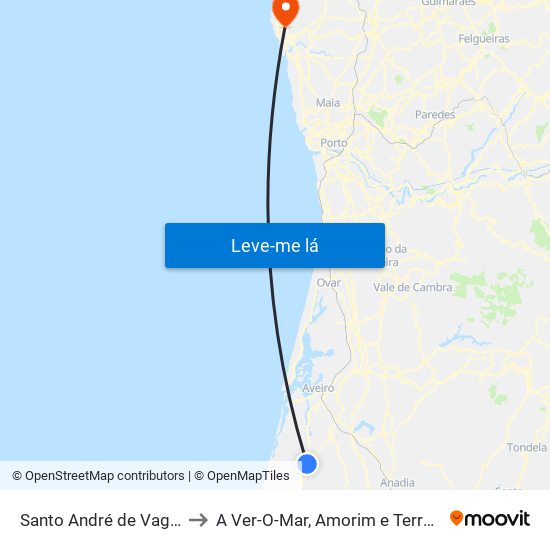 Santo André de Vagos to A Ver-O-Mar, Amorim e Terroso map