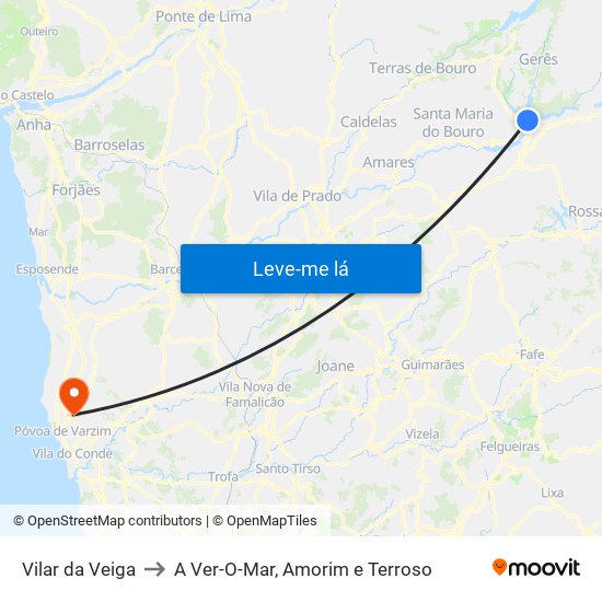 Vilar da Veiga to A Ver-O-Mar, Amorim e Terroso map