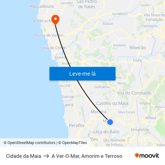 Cidade da Maia to A Ver-O-Mar, Amorim e Terroso map