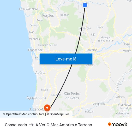 Cossourado to A Ver-O-Mar, Amorim e Terroso map