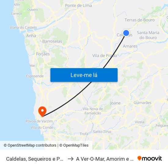 Caldelas, Sequeiros e Paranhos to A Ver-O-Mar, Amorim e Terroso map