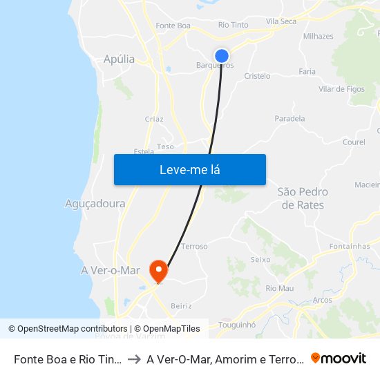Fonte Boa e Rio Tinto to A Ver-O-Mar, Amorim e Terroso map
