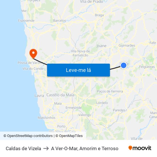 Caldas de Vizela to A Ver-O-Mar, Amorim e Terroso map