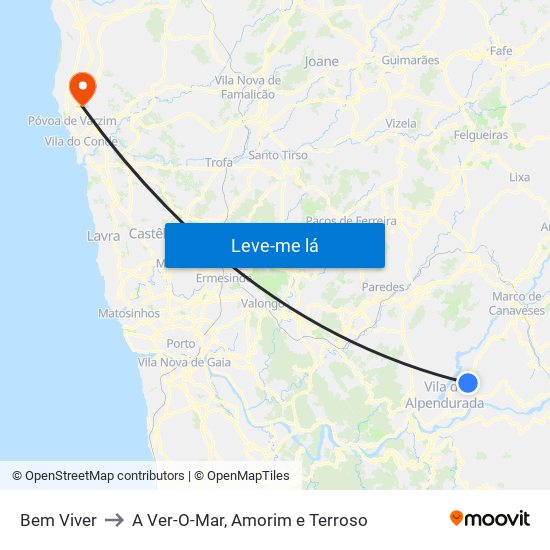 Bem Viver to A Ver-O-Mar, Amorim e Terroso map