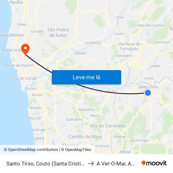 Santo Tirso, Couto (Santa Cristina e São Miguel) e Burgães to A Ver-O-Mar, Amorim e Terroso map