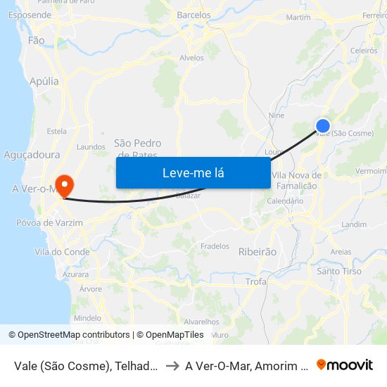 Vale (São Cosme), Telhado e Portela to A Ver-O-Mar, Amorim e Terroso map